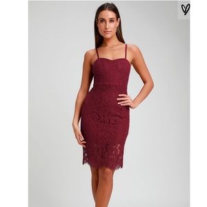 License to Love Burgundy Lace Bodycon Midi Dress